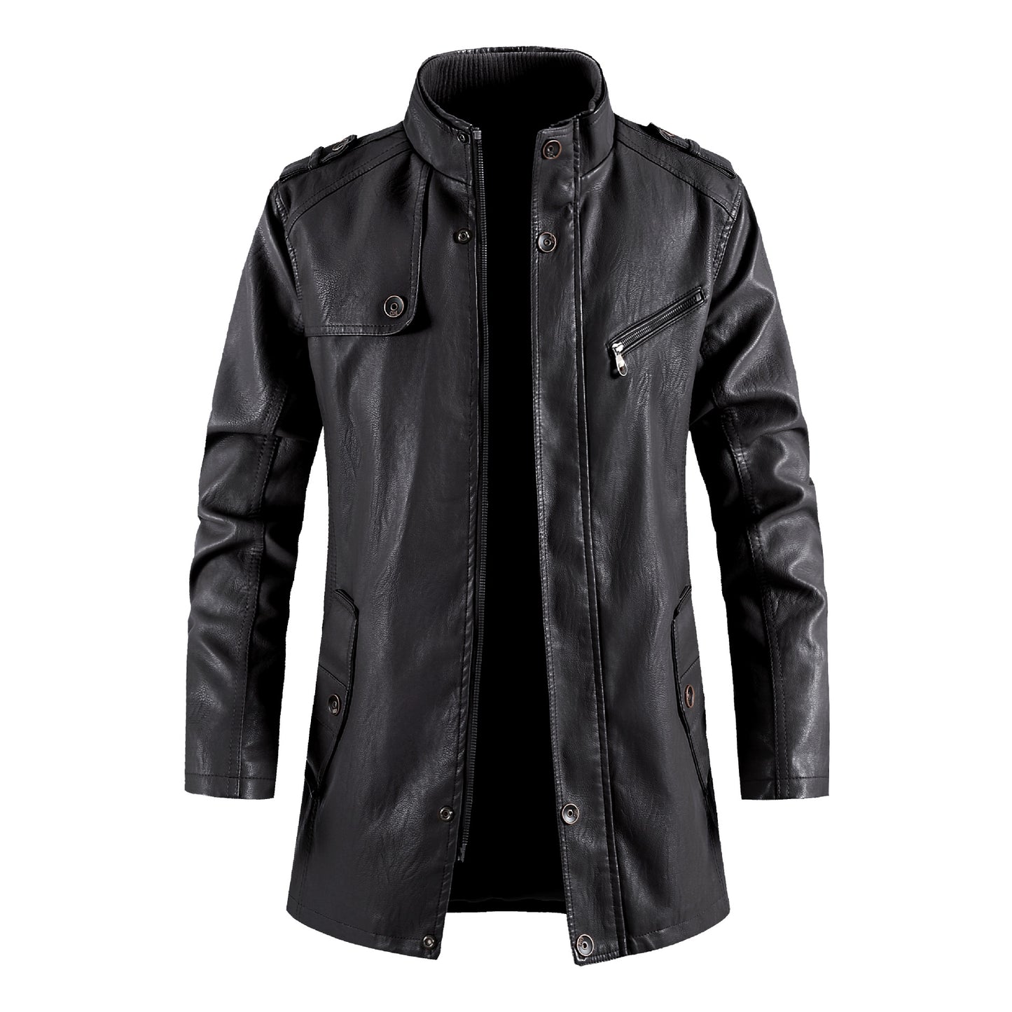 Men's mid-length leather jacket large size PU leather windbreaker men's jacket