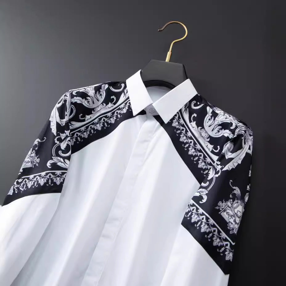 Men's long-sleeved palace flower patchwork shirt