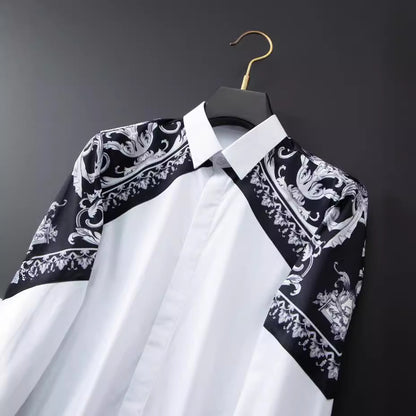 Men's long-sleeved palace flower patchwork shirt