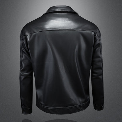 Men's Lapel Motorcycle Leather Jacket Slim Fit Trendy Men 6189