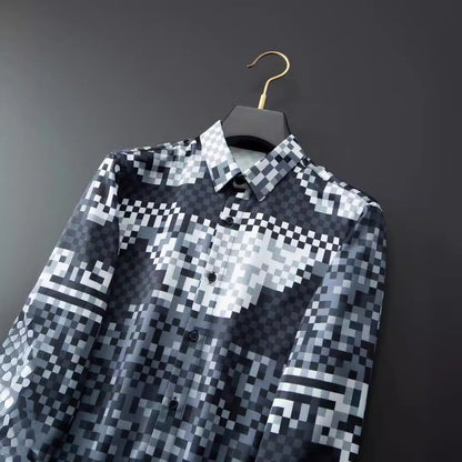 Magic Cube Grid Digital Printing Non-iron Anti-wrinkle Men's Long Sleeve Shirt