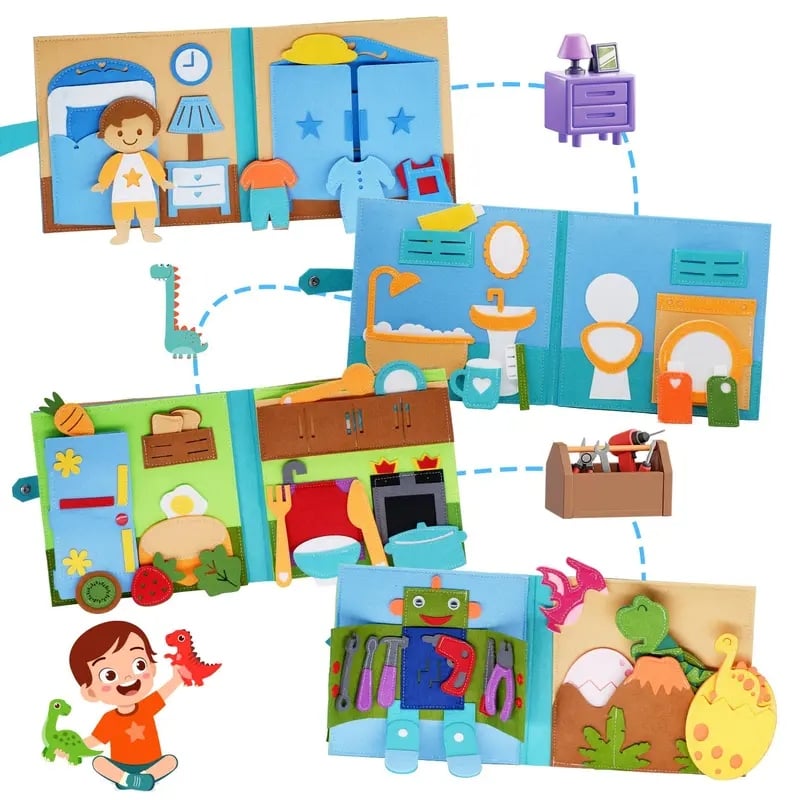 Felt Cloth Book, 1 Count Soft Activity Preschool Busy Book, Sensory Travel Toy with Learning Activities