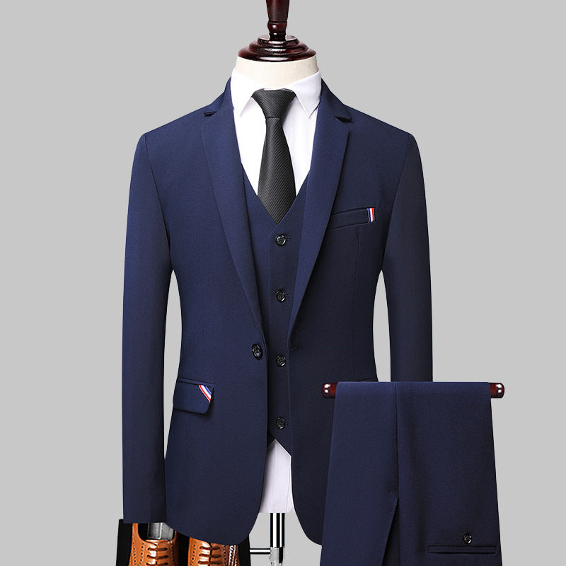 Men's three-piece suit Korean style slim striped wedding groomsmen dress suit