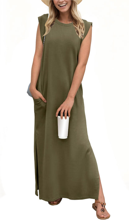 women's casual loose split wrinkle free maxi dress