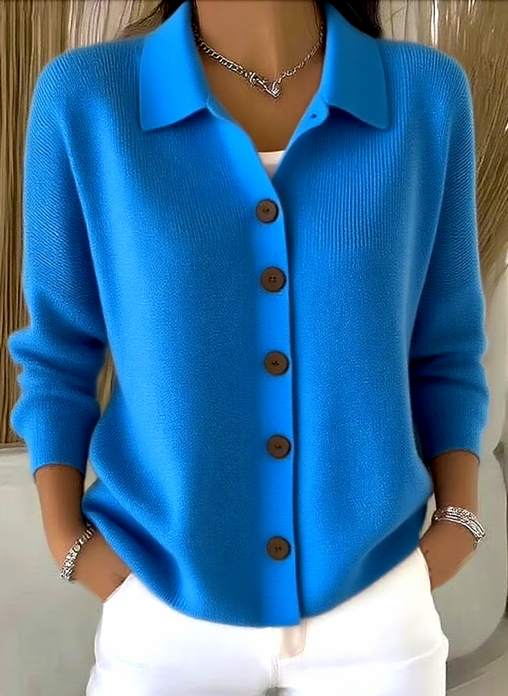 Women Plain Long Sleeve Shawl Collar Casual Spring/Fall Cardigan Outerwear