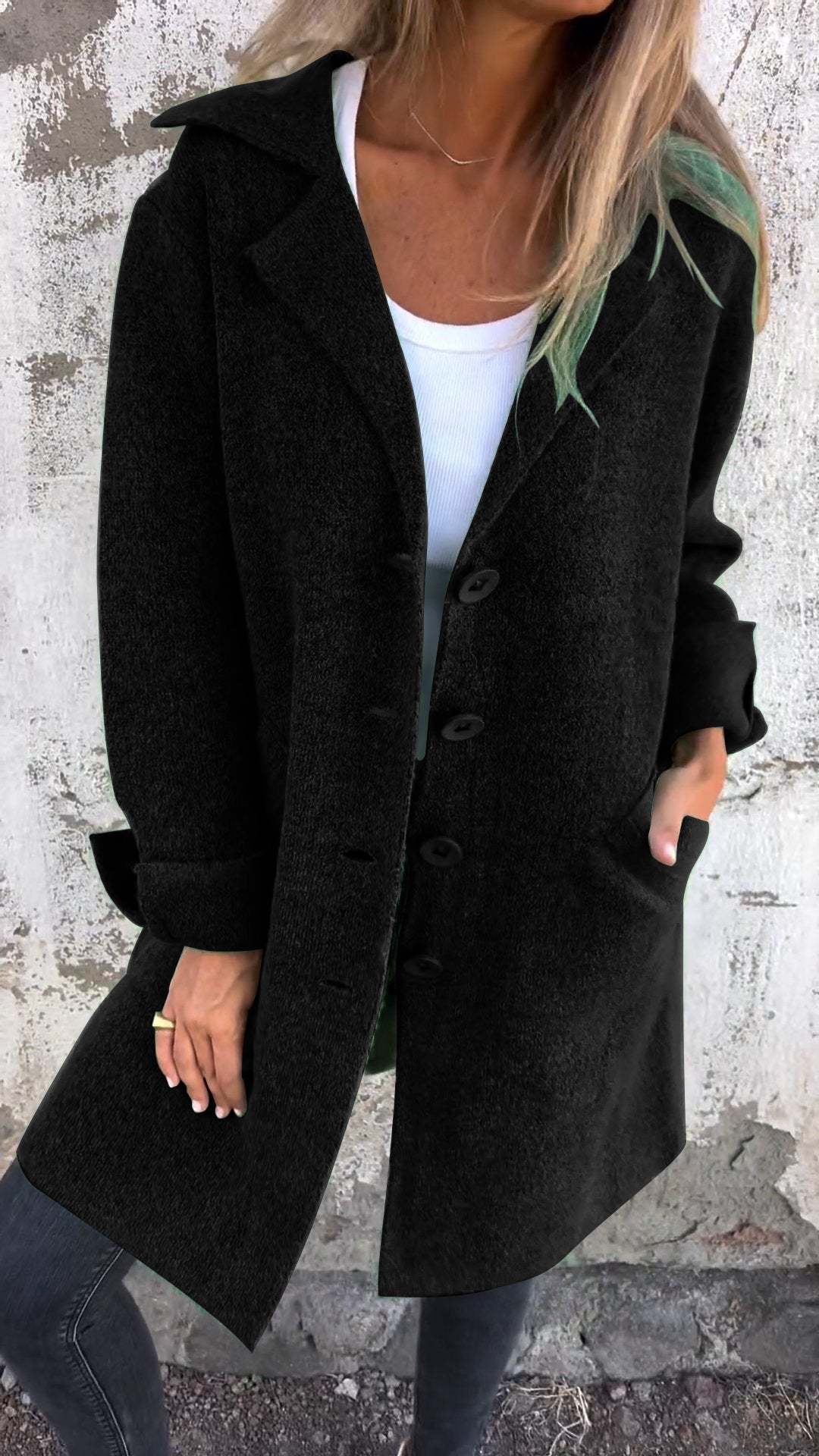 Casual Lapel Wool Single Breasted Long Coat