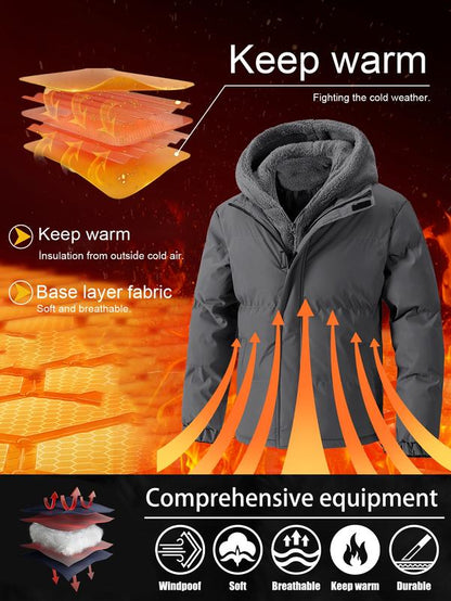 🔥 Men's Thickened Winter Jacket: Windproof Fleece-Lined Hooded Coat 🧥 | Cold-Resistant, Full-Zip + Pockets | Casual Outdoor Warm Coat (Regular Fit) ❄️