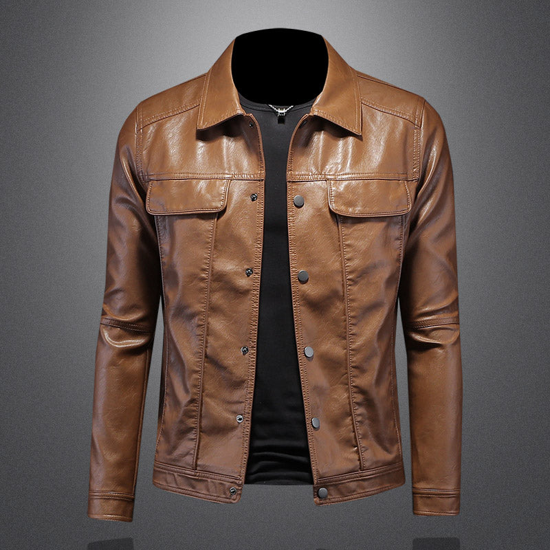 New autumn and winter men's lapel motorcycle leather jacket slim fit trendy men