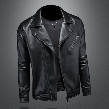 Men's Lapel Motorcycle Leather Jacket Slim Fit Trendy Men 6189