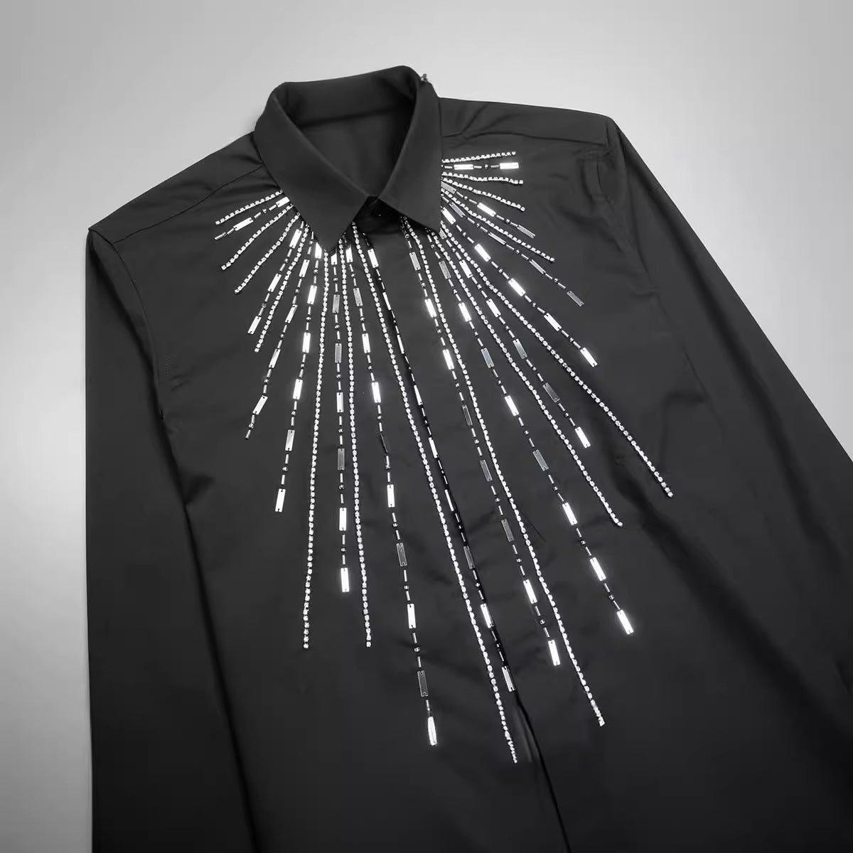 Purely handmade high quality geometric metal piece sewing men's shirt