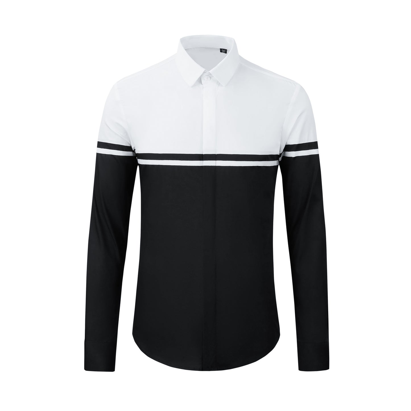 Black and white colorblocked men's long-sleeved shirt