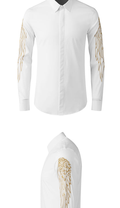 Long-sleeved shirt with gold wings on the sleeves