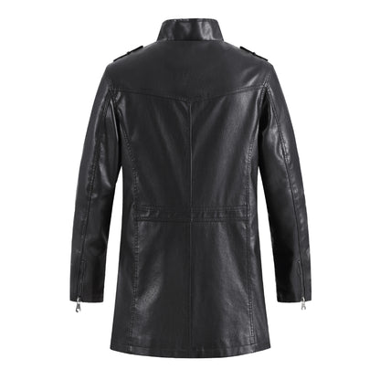 Men's mid-length leather jacket large size PU leather windbreaker men's jacket