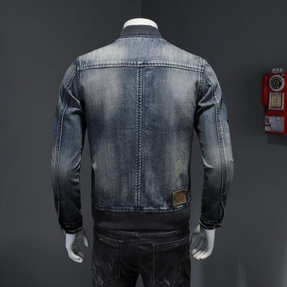 Vintage Stand Collar Men's Flight Suit Denim Jacket Men's Coat