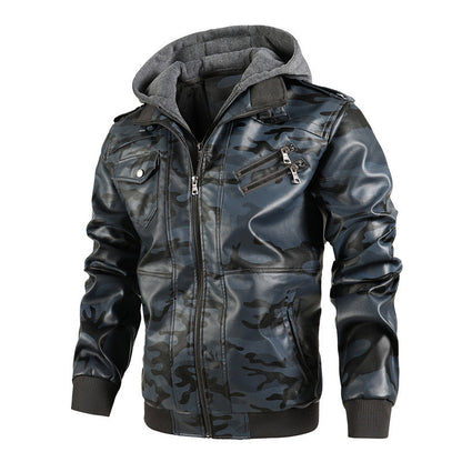 ❄️Men's Zipper PU Leather Hooded Jacket
