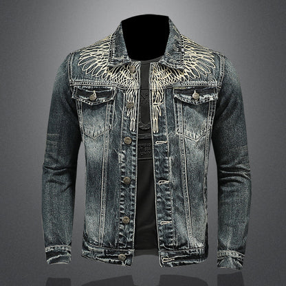 Wings Embroidered Denim Jacket for Men