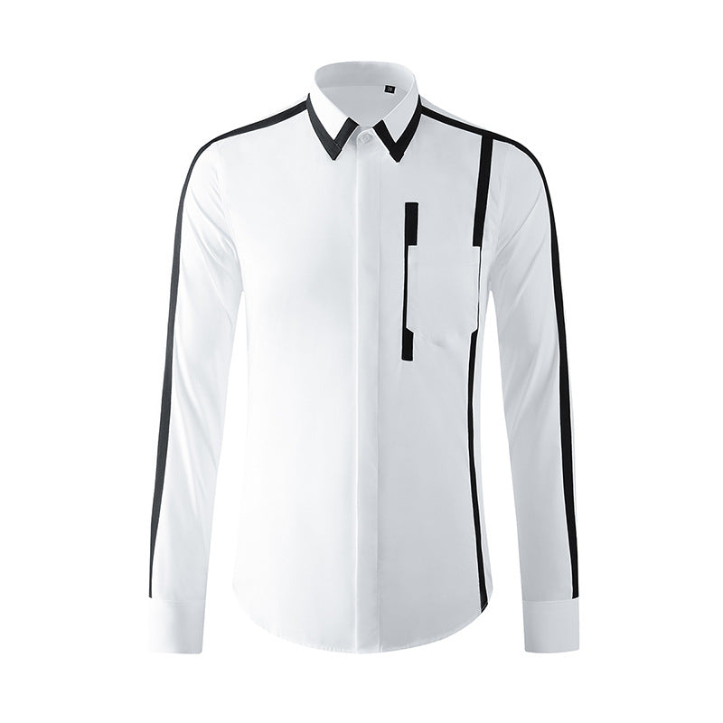 Ribbon stitching craft pocket decoration trendy handsome long-sleeved shirt