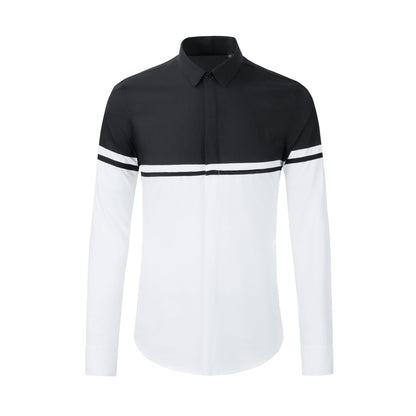 Black and white colorblocked men's long-sleeved shirt