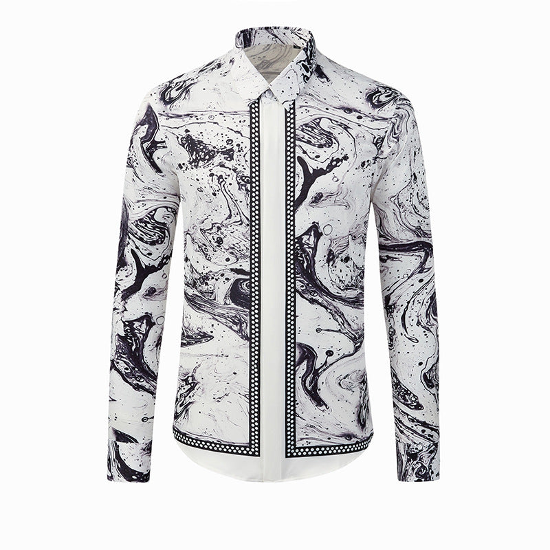 Ink ripple positioning digital printing men's long-sleeved shirt free of ironing vertical wrinkle-free shirt