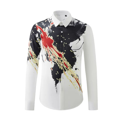 Non-iron anti-wrinkle men's long-sleeved shirt trendy digital printed shirt