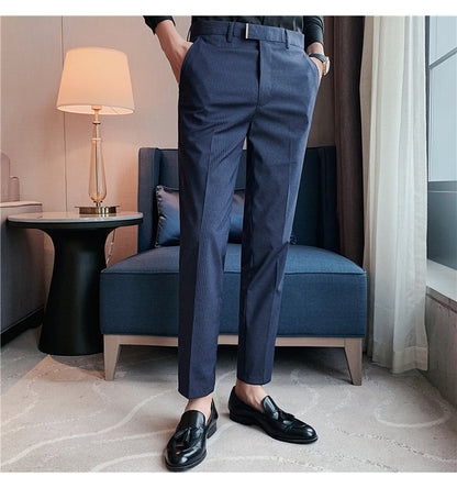 Men's textured pinstripe trousers nine-point suit trousers