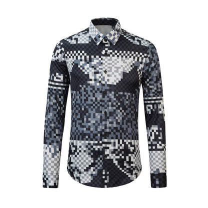 Magic Cube Grid Digital Printing Non-iron Anti-wrinkle Men's Long Sleeve Shirt