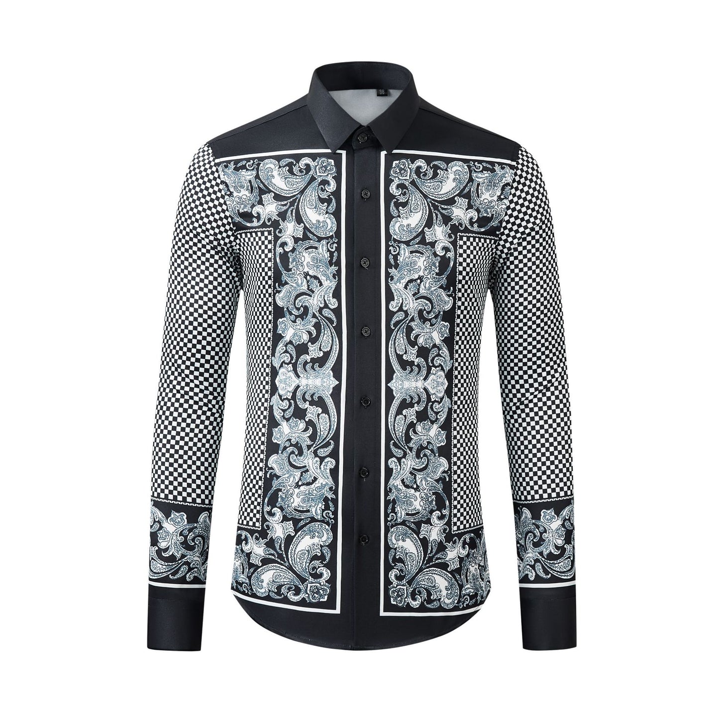 Non-iron and wrinkle-free men's long-sleeved shirt with digital printing casual shirt