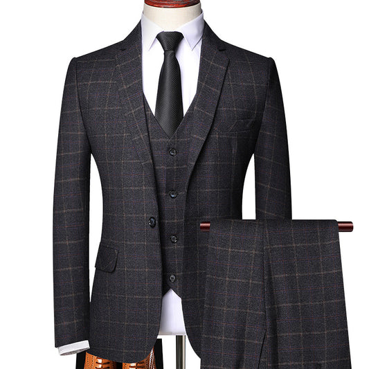 Suit suit business suit dress Korean style slim fit plaid wedding groom wedding best man large size