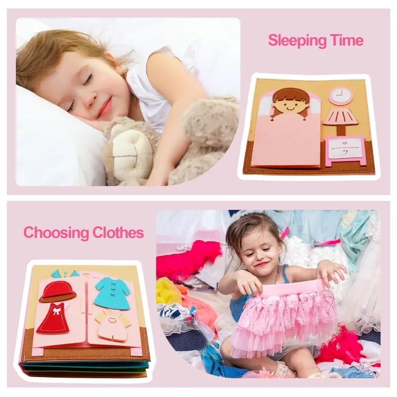 Felt Cloth Book, 1 Count Soft Activity Preschool Busy Book, Sensory Travel Toy with Learning Activities