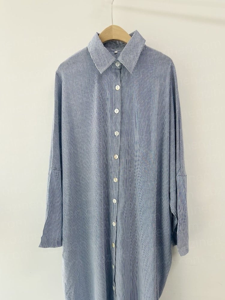 [Relaxed]Striped Cardigan Loose Large Size Irregular Dress
