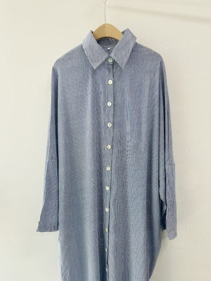 [Relaxed]Striped Cardigan Loose Large Size Irregular Dress