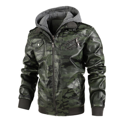 ❄️Men's Zipper PU Leather Hooded Jacket