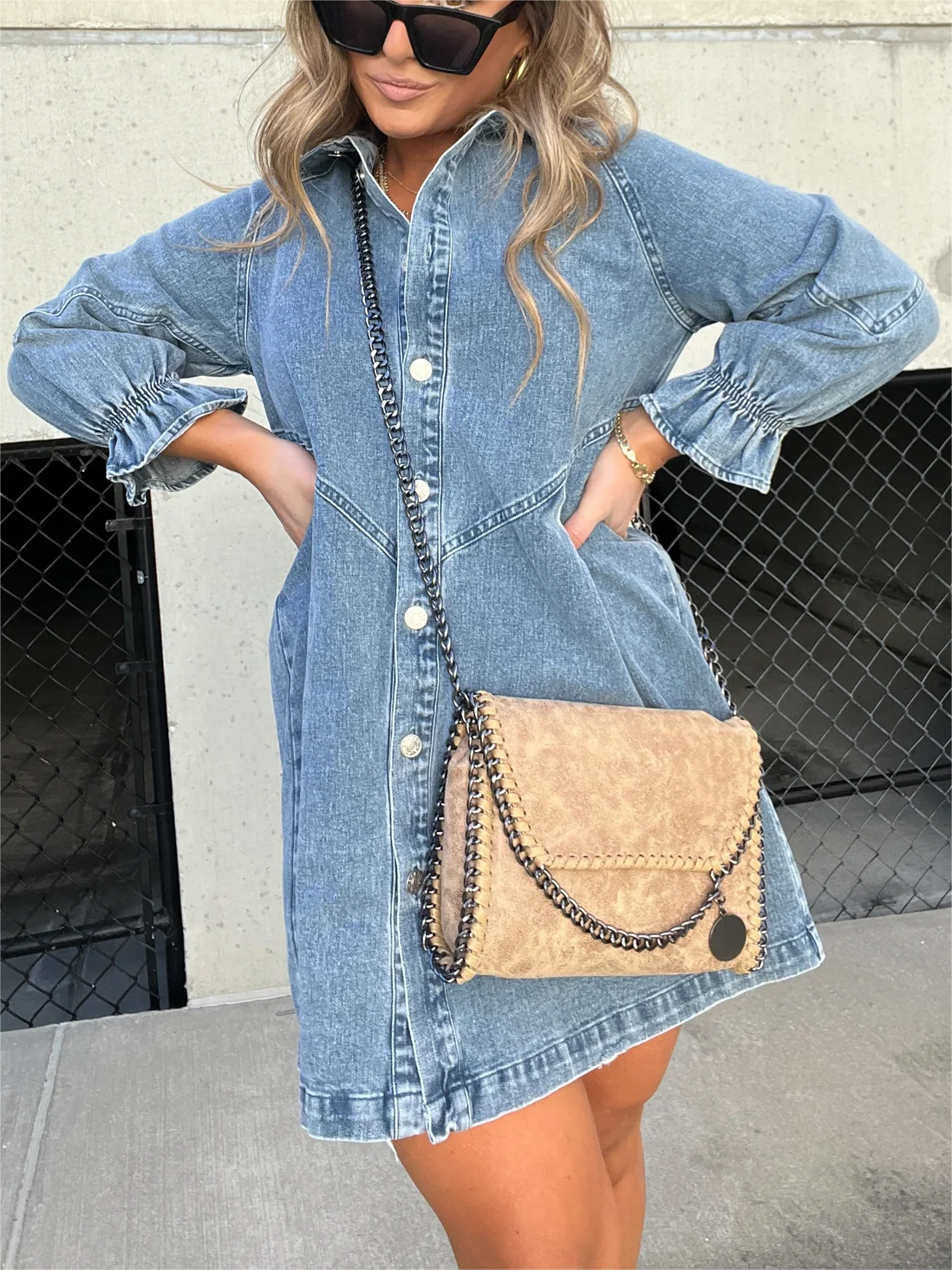 2025 New Washed Denim Puff Sleeve Dress (Buy 2 Free Shipping)