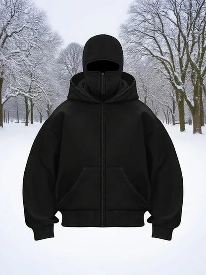 Men's Double Hooded Full Zip-Up Sweatshirt - Loose Drop Shoulder Warm Winter Hoodie Jacket for Gym & Outdoors