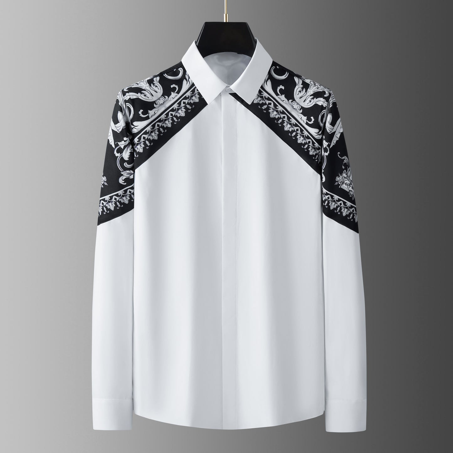 Men's long-sleeved palace flower patchwork shirt