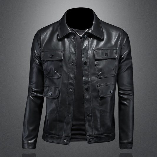 Men's Lapel Leather Motorcycle Jacket