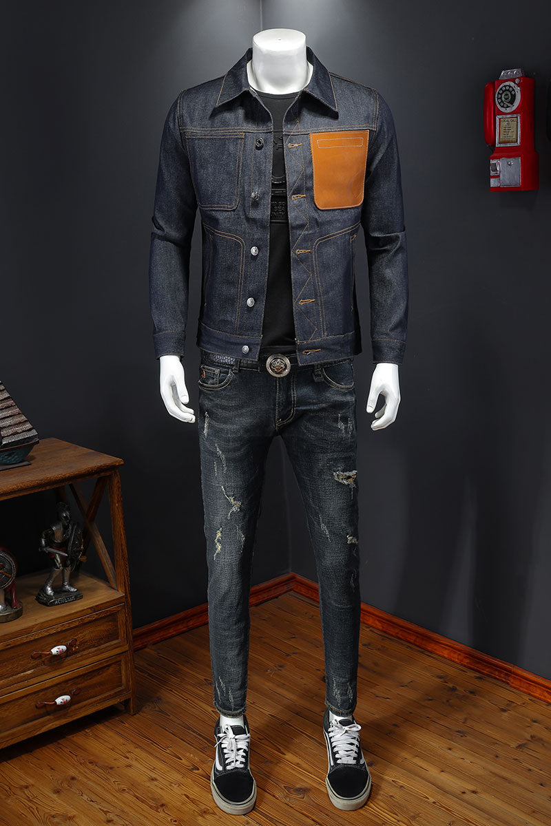 Original spiked denim jacket trendy men's denim jacket