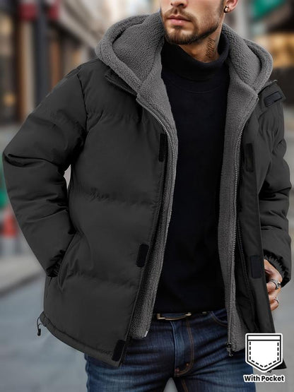 🔥 Men's Thickened Winter Jacket: Windproof Fleece-Lined Hooded Coat 🧥 | Cold-Resistant, Full-Zip + Pockets | Casual Outdoor Warm Coat (Regular Fit) ❄️