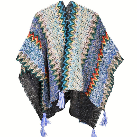 Bohemian braided shawl retro traditional striped fringed cardigan fashionable travel windproof