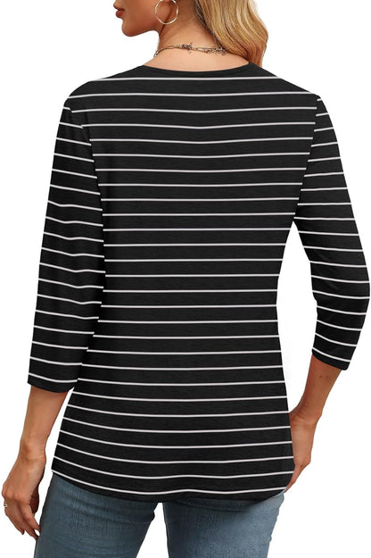 NEW🔥 Women's V Neck 3/4 Long Sleeve  Loose Fit  Tops