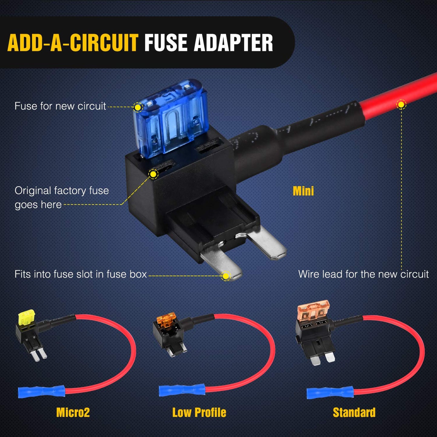 12-Piece 12V Car Add-a-Circuit Fuse Tap Adapter Kit