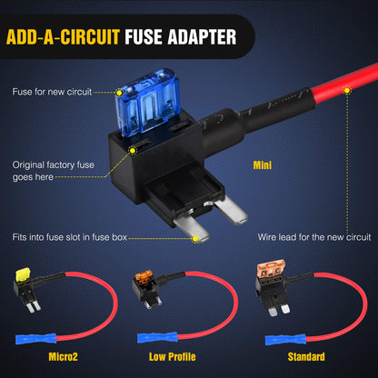 12-Piece 12V Car Add-a-Circuit Fuse Tap Adapter Kit
