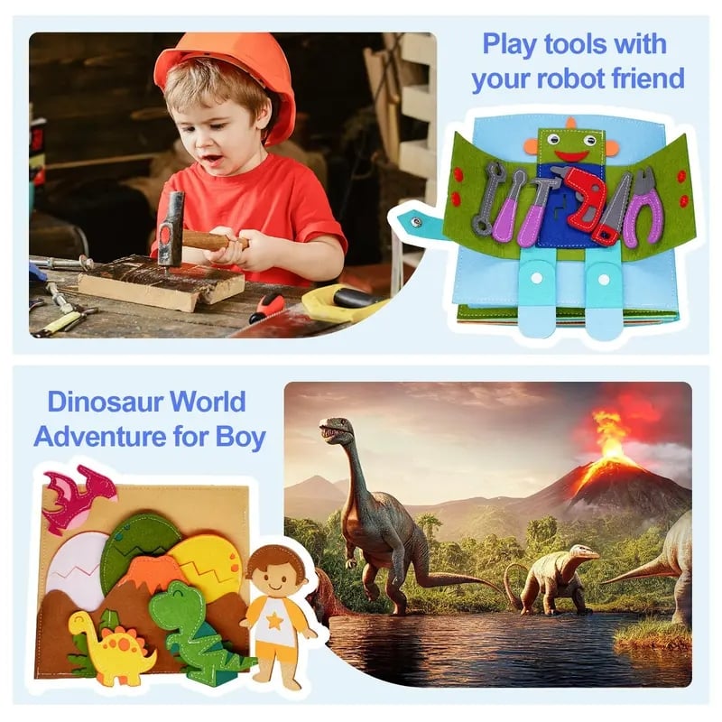 Felt Cloth Book, 1 Count Soft Activity Preschool Busy Book, Sensory Travel Toy with Learning Activities