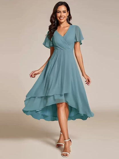 ✨Ruffles Sleeve Pleated V-Neck A-Line Midi Dress (buy two free shipping!!!)