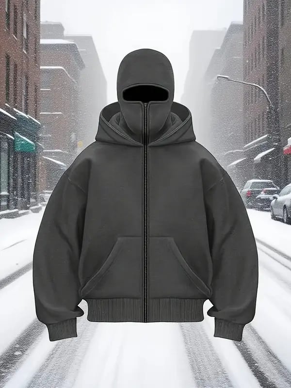 Men's Double Hooded Full Zip-Up Sweatshirt - Loose Drop Shoulder Warm Winter Hoodie Jacket for Gym & Outdoors