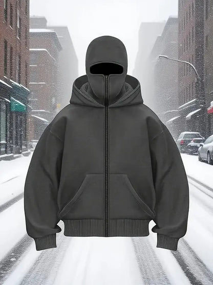 Men's Double Hooded Full Zip-Up Sweatshirt - Loose Drop Shoulder Warm Winter Hoodie Jacket for Gym & Outdoors