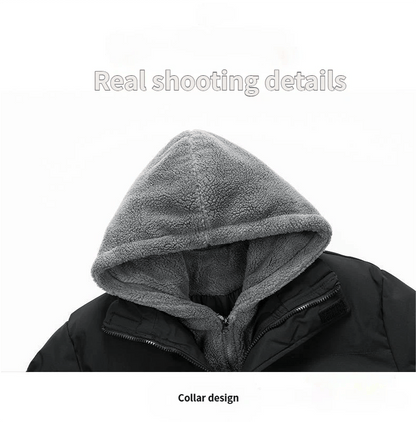 🔥 Men's Thickened Winter Jacket: Windproof Fleece-Lined Hooded Coat 🧥 | Cold-Resistant, Full-Zip + Pockets | Casual Outdoor Warm Coat (Regular Fit) ❄️