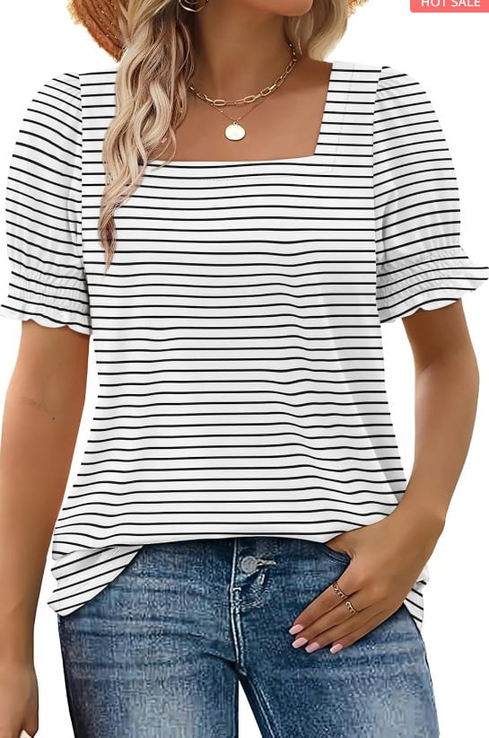 🔥 Tops for Women Summer Casual Ruffle Trim Sleeve Square Neck T Shirts