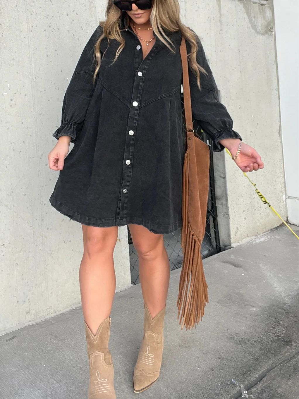 2025 New Washed Denim Puff Sleeve Dress (Buy 2 Free Shipping)