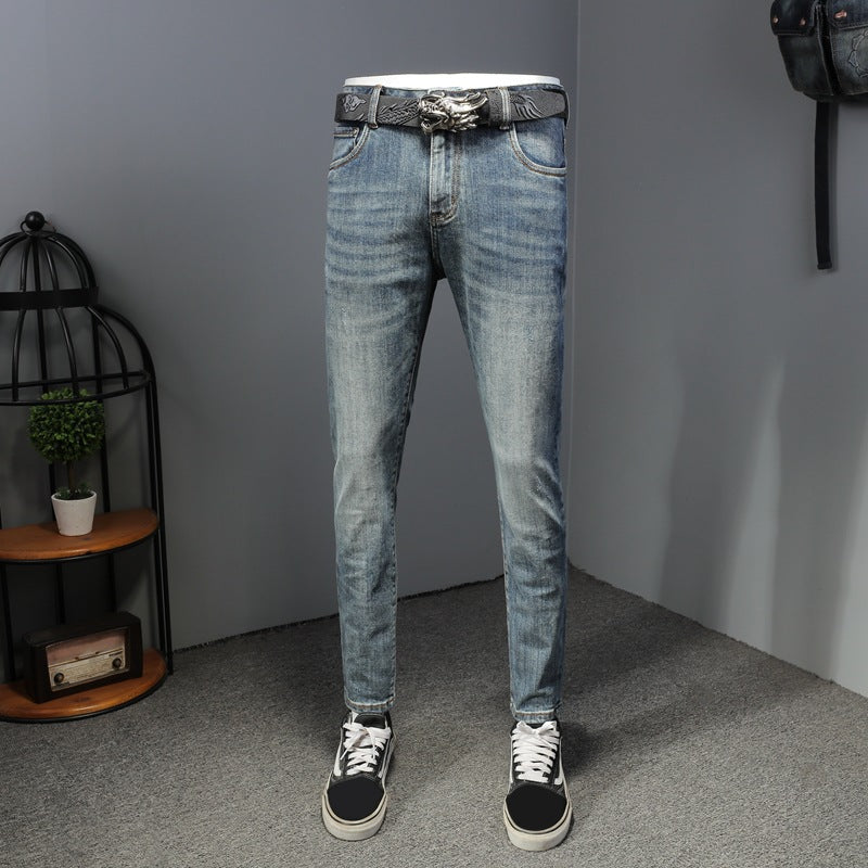 Men's straight American light-colored simple jeans for all seasons